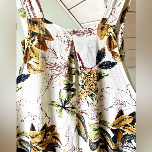 Cotton Blend Floral Plant Foliage Overalls Medium Button Straps Side Zipper - Picture 8 of 13